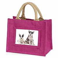 Siberian Huskies Little Girls Small Pink Jute Shopping Bag