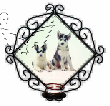 Siberian Huskies Wrought Iron Wall Art Candle Holder