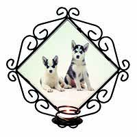 Siberian Huskies Wrought Iron Wall Art Candle Holder