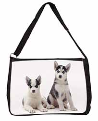 Siberian Huskies Large Black Laptop Shoulder Bag School/College