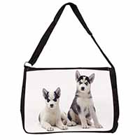 Siberian Huskies Large Black Laptop Shoulder Bag School/College