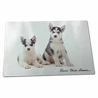 Large Glass Cutting Chopping Board Siberian Huskies 