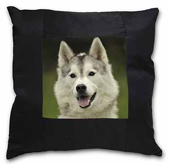 Siberian Husky Dog Black Satin Feel Scatter Cushion