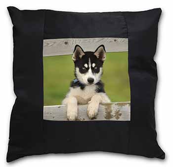 Husky Puppy Dog Black Satin Feel Scatter Cushion