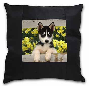 Siberian Husky by Daffodils Black Satin Feel Scatter Cushion