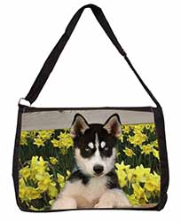 Siberian Husky by Daffodils Large Black Laptop Shoulder Bag School/College