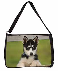 Husky Puppy Dog Large Black Laptop Shoulder Bag School/College