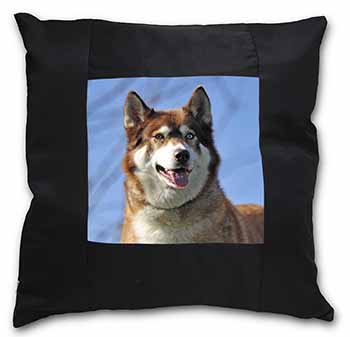 Red Husky Dog Black Satin Feel Scatter Cushion