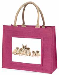 Utonagan Puppy Dogs Large Pink Jute Shopping Bag