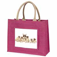 Utonagan Puppy Dogs Large Pink Jute Shopping Bag