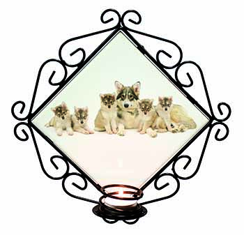 Utonagan Puppy Dogs Wrought Iron Wall Art Candle Holder