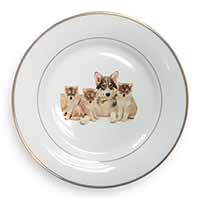 Utonagan Puppy Dogs Gold Rim Plate Printed Full Colour in Gift Box