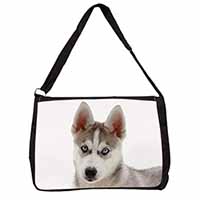 Siberian Husky Large Black Laptop Shoulder Bag School/College