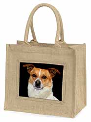 Jack Russell Terrier Dog Natural/Beige Jute Large Shopping Bag