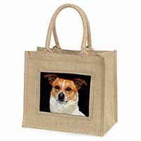 Jack Russell Terrier Dog Natural/Beige Jute Large Shopping Bag