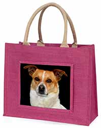 Jack Russell Terrier Dog Large Pink Jute Shopping Bag