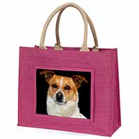 Jack Russell Terrier Dog Large Pink Jute Shopping Bag