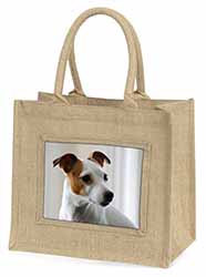 Jack Russell Terrier Dog Natural/Beige Jute Large Shopping Bag