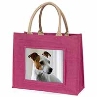 Jack Russell Terrier Dog Large Pink Jute Shopping Bag