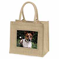 Jack Russell Terrier Dog Natural/Beige Jute Large Shopping Bag