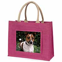 Jack Russell Terrier Dog Large Pink Jute Shopping Bag