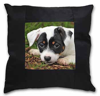 Jack Russell Puppy Dog Black Satin Feel Scatter Cushion