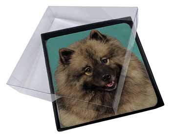 4x Keeshond Dog Picture Table Coasters Set in Gift Box