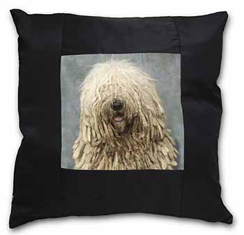 Komondor Dog Black Satin Feel Scatter Cushion