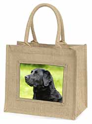 Black Labrador Dog Natural/Beige Jute Large Shopping Bag