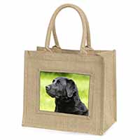 Black Labrador Dog Natural/Beige Jute Large Shopping Bag