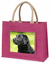 Black Labrador Dog Large Pink Jute Shopping Bag