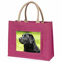 Black Labrador Dog Large Pink Jute Shopping Bag