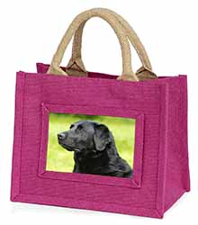 Black Labrador Dog Little Girls Small Pink Jute Shopping Bag