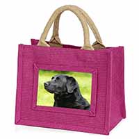 Black Labrador Dog Little Girls Small Pink Jute Shopping Bag