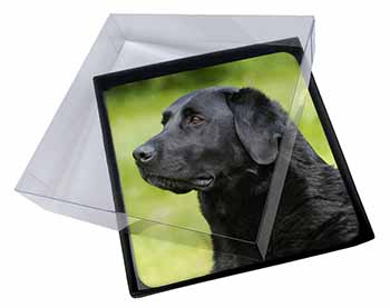 4x Black Labrador Dog Picture Table Coasters Set in Gift Box