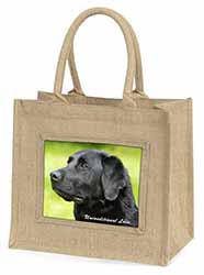 Black Labrador-With Love Natural/Beige Jute Large Shopping Bag