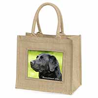 Black Labrador-With Love Natural/Beige Jute Large Shopping Bag