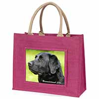 Black Labrador-With Love Large Pink Jute Shopping Bag