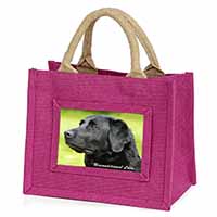 Black Labrador-With Love Little Girls Small Pink Jute Shopping Bag