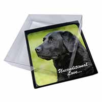 4x Black Labrador-With Love Picture Table Coasters Set in Gift Box