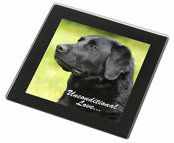 Black Labrador-With Love Black Rim High Quality Glass Coaster