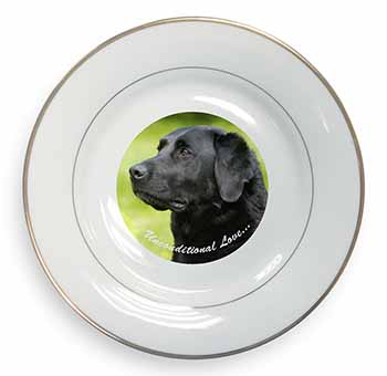 Black Labrador-With Love Gold Rim Plate Printed Full Colour in Gift Box
