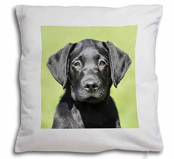 Black Labrador Puppy Soft White Velvet Feel Scatter Cushion