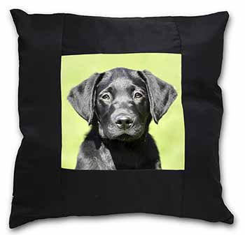 Black Labrador Puppy Black Satin Feel Scatter Cushion