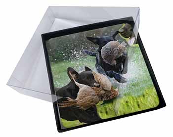 4x Retrieving Labrador Montage Picture Table Coasters Set in Gift Box