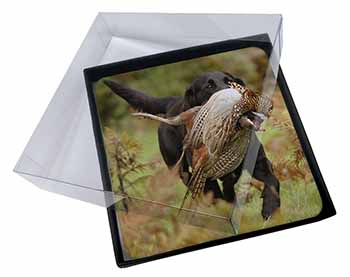 4x Labrador and Pheasant Picture Table Coasters Set in Gift Box