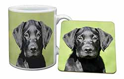 Black Labrador Puppy Mug and Coaster Set
