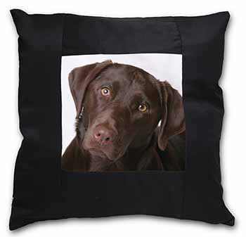 Chocolate Labrador Black Satin Feel Scatter Cushion