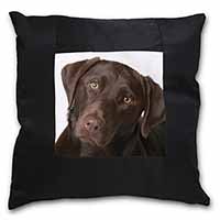 Chocolate Labrador Black Satin Feel Scatter Cushion