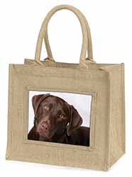 Chocolate Labrador Natural/Beige Jute Large Shopping Bag